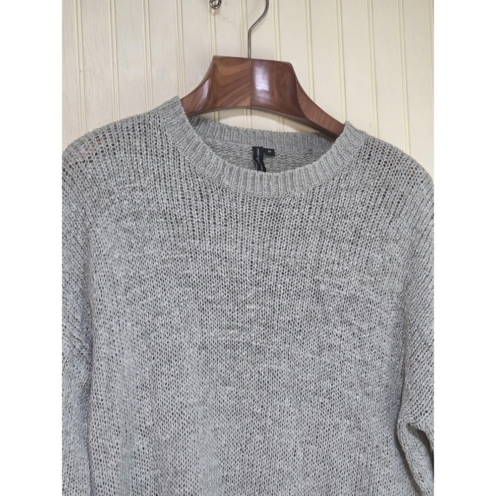 Moon &‎ Madison Sweater Womens Medium Gray Open Knit Crewneck Cropped Pullover